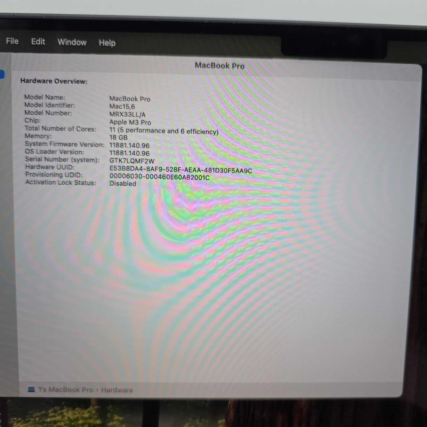 2023 Apple MacBook Pro 14" M3 Pro 11-Core CPU 14-Core GPU 18GB RAM 512GB L122