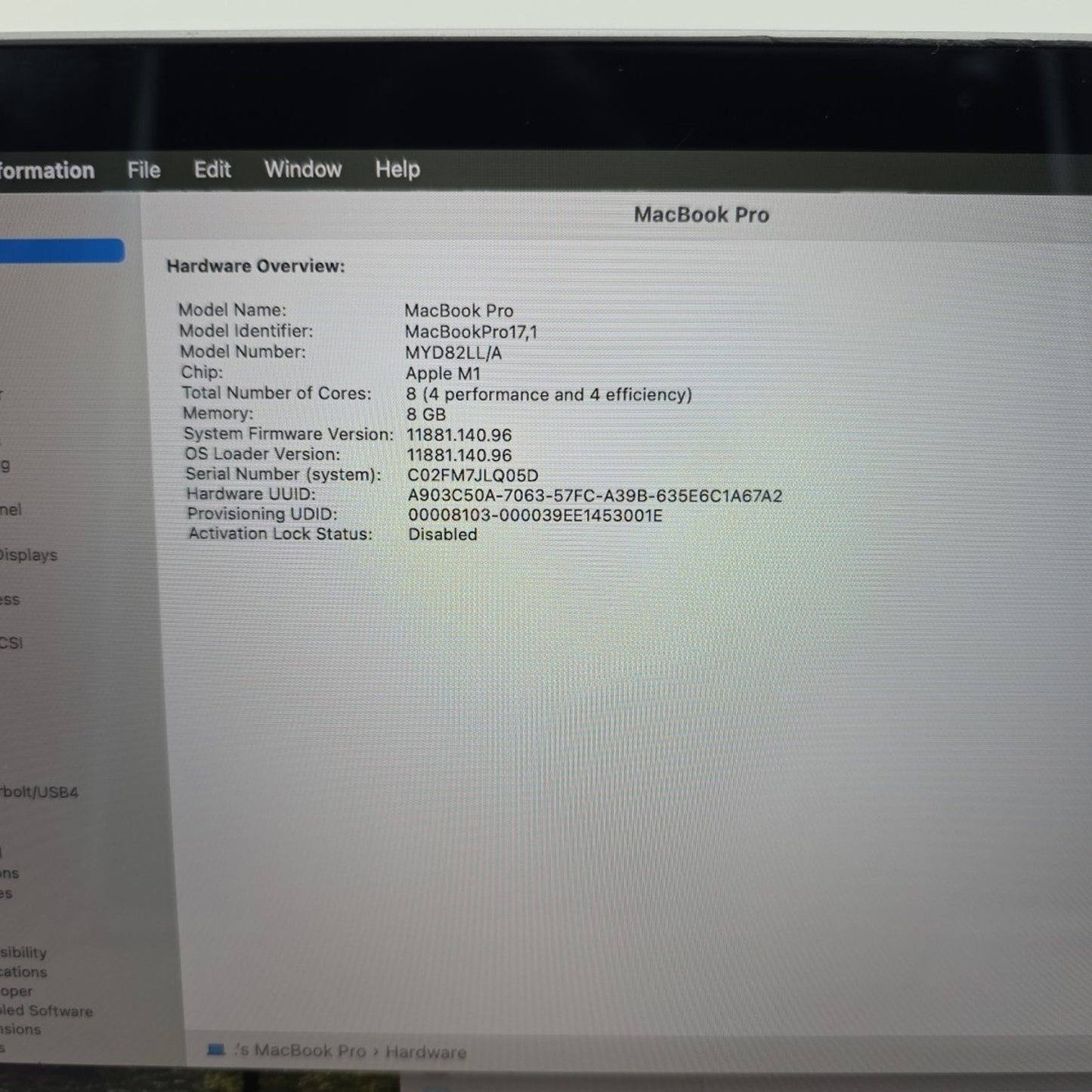 Apple MacBook Pro 13" 2020 A2338 M1 8/8GPU 3.2GHz 8GB 256GB MYDA2LL/A L141