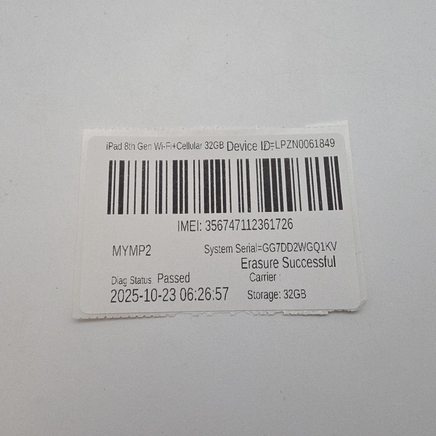 Apple iPad 8th Gen 32GB 10.2" MYMP2LL/A WiFi+Cellular Unlocked A2428