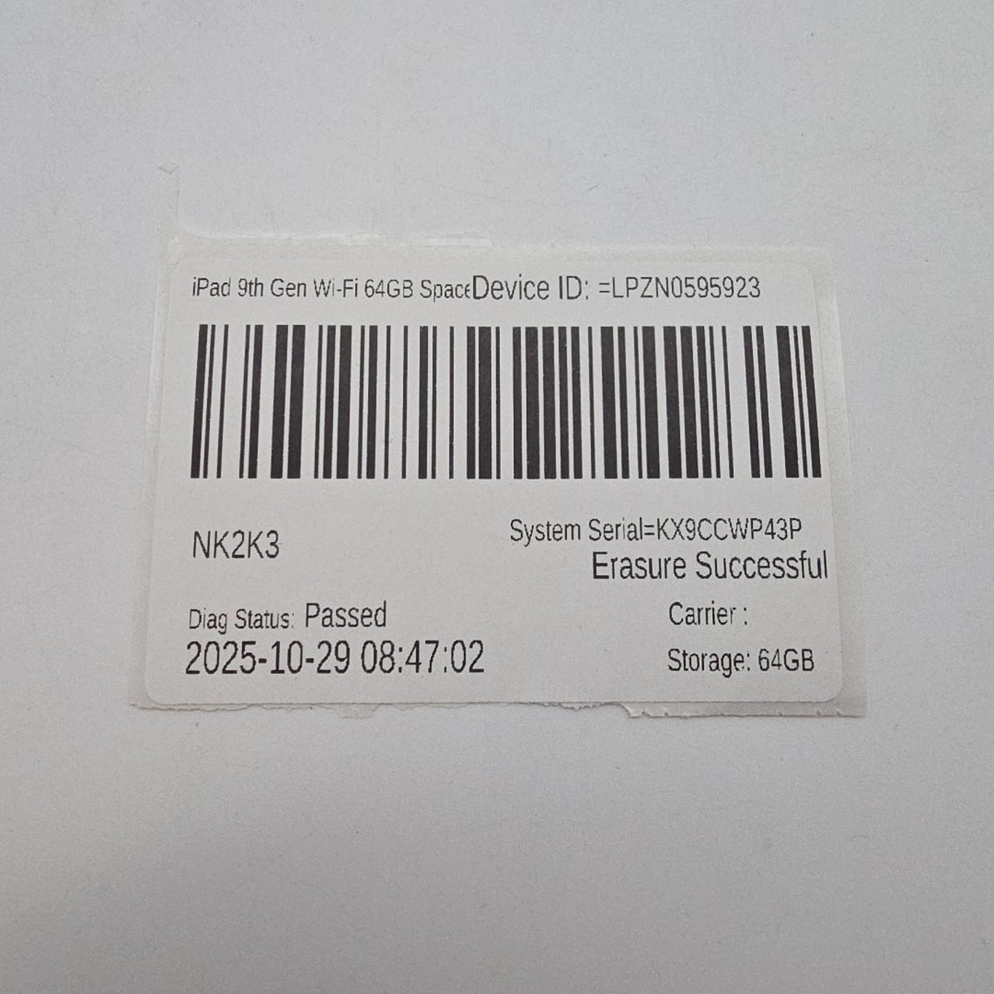 Apple iPad 9th Gen. 10.2" A2602 64GB Space Gray 43P