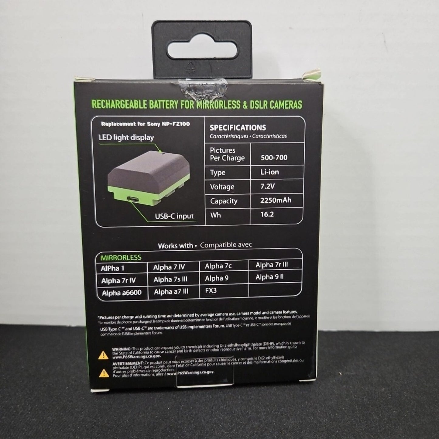 Digipower Re-Fuel Battery 2250mAh for Sony NP-FZ100 USB-C Charging