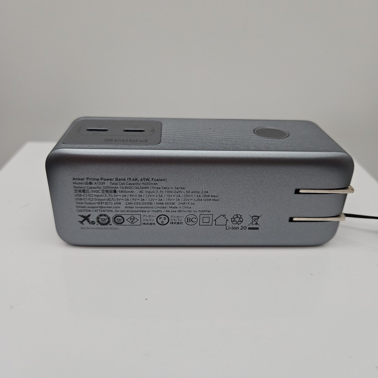 Anker 9600mAh 65W Foldable Plug Hybrid Charger A1339111-1 Black/Silver