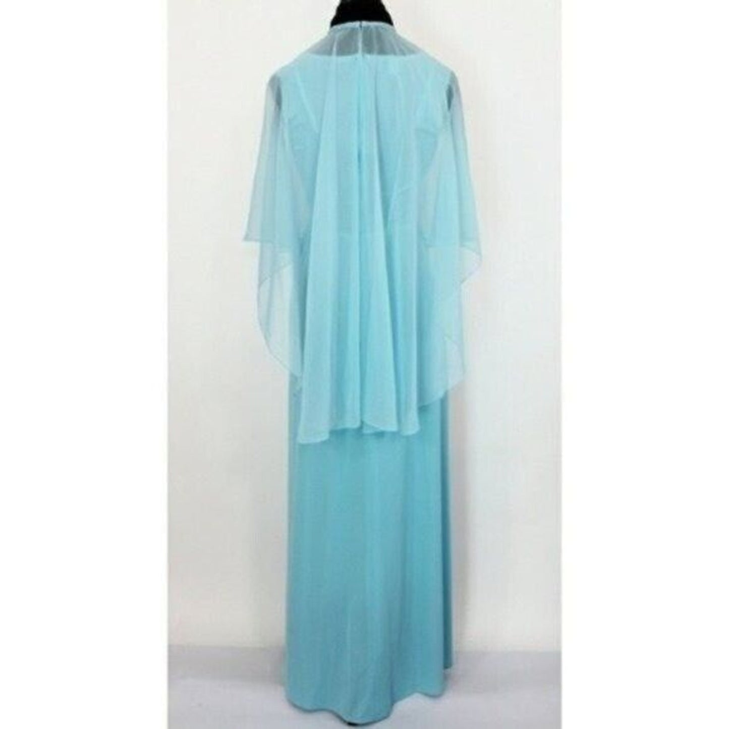 Vintage 70's Maxi Dress with Attached Cape Light Blue Union Made USA