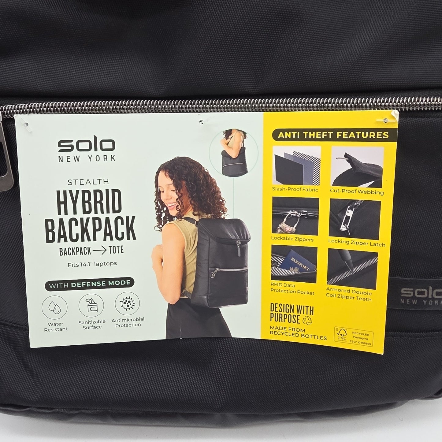 Solo New York Stealth Hybrid Backpack Tote Black Fits 14.1 Laptop