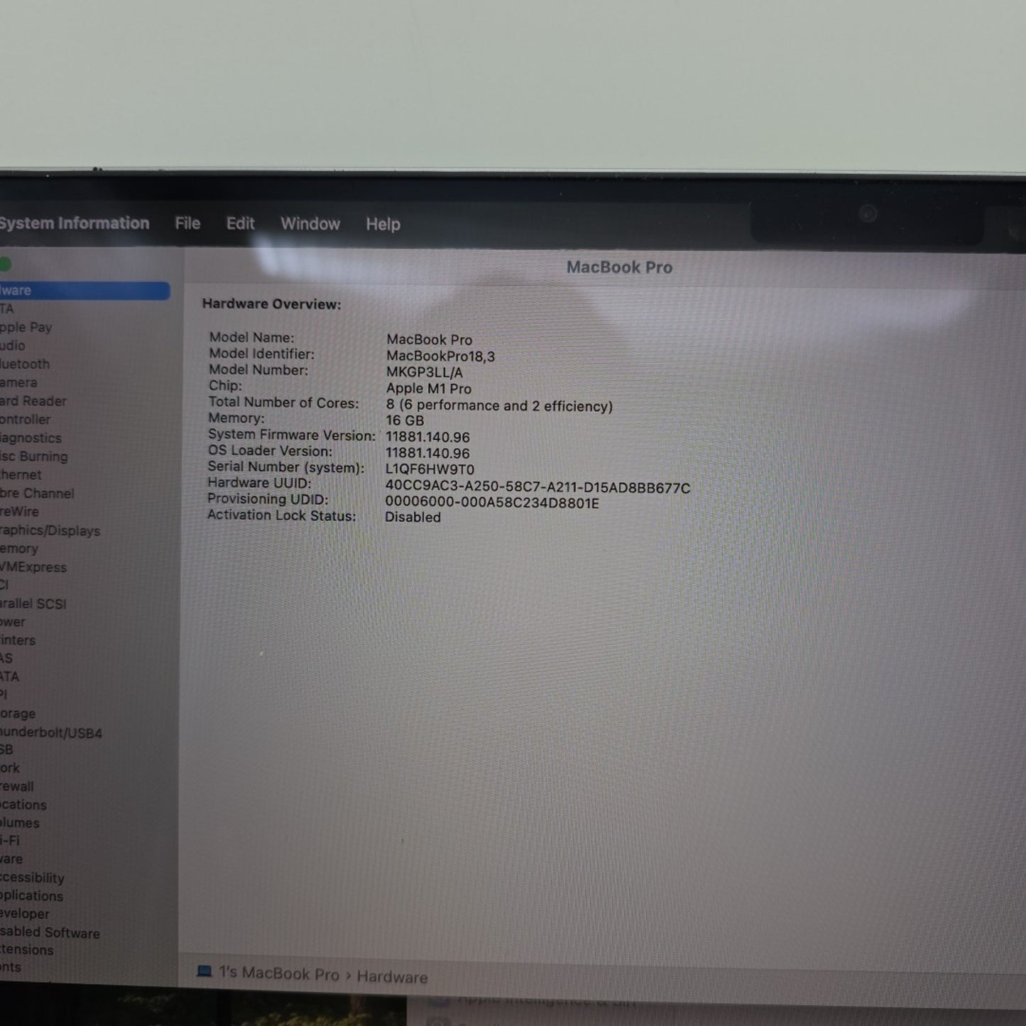 Apple MacBook Pro 14" M1 Pro Chip 512GB 16GB Space Gray MKGP3LL/A 2021 L113