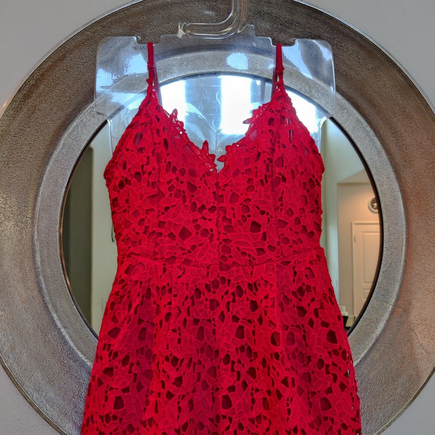 ASTR the label Sleeveless Lace Fit & Flare Midi Dress Red Size Medium