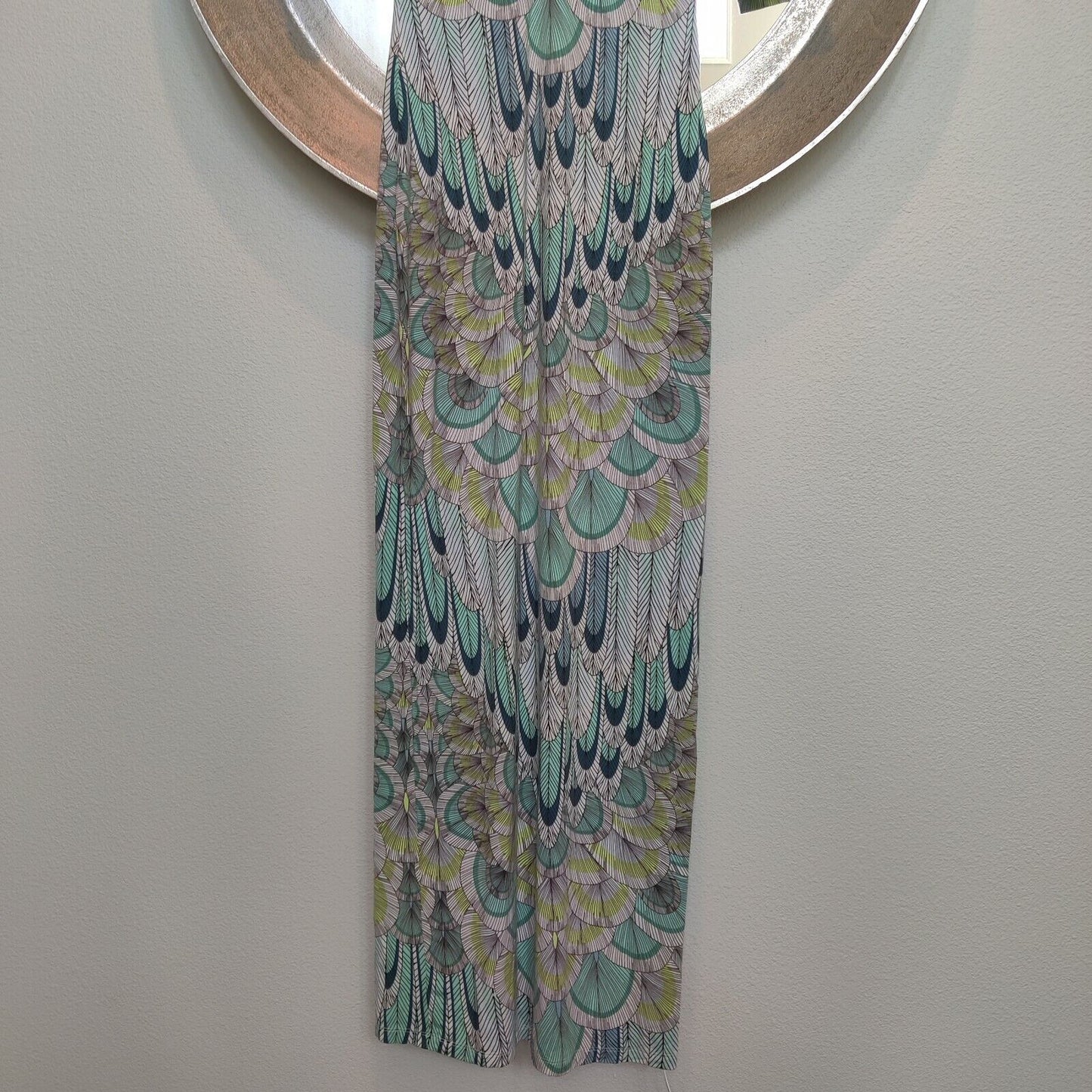 Mara Hoffman Dress Size Small Turquoise Feather Print Colour Maxi