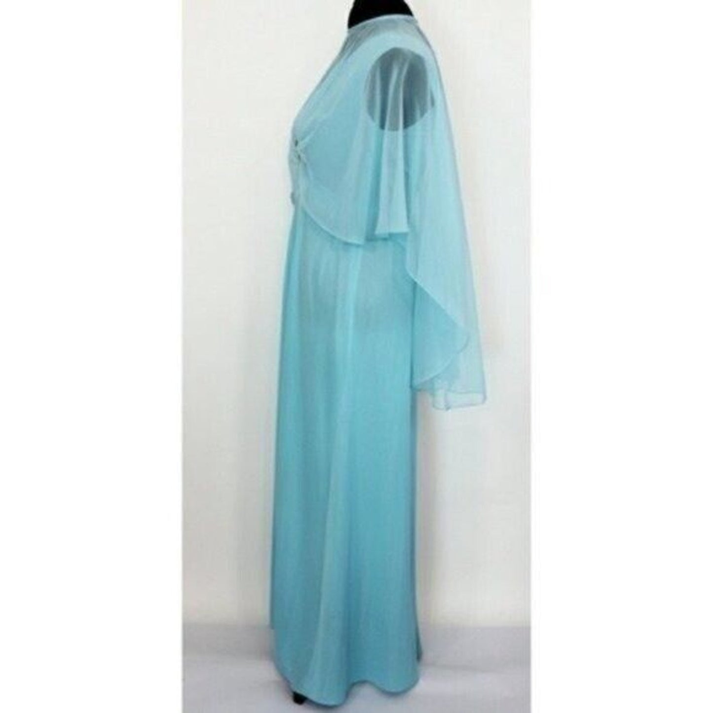 Vintage 70's Maxi Dress with Attached Cape Light Blue Union Made USA