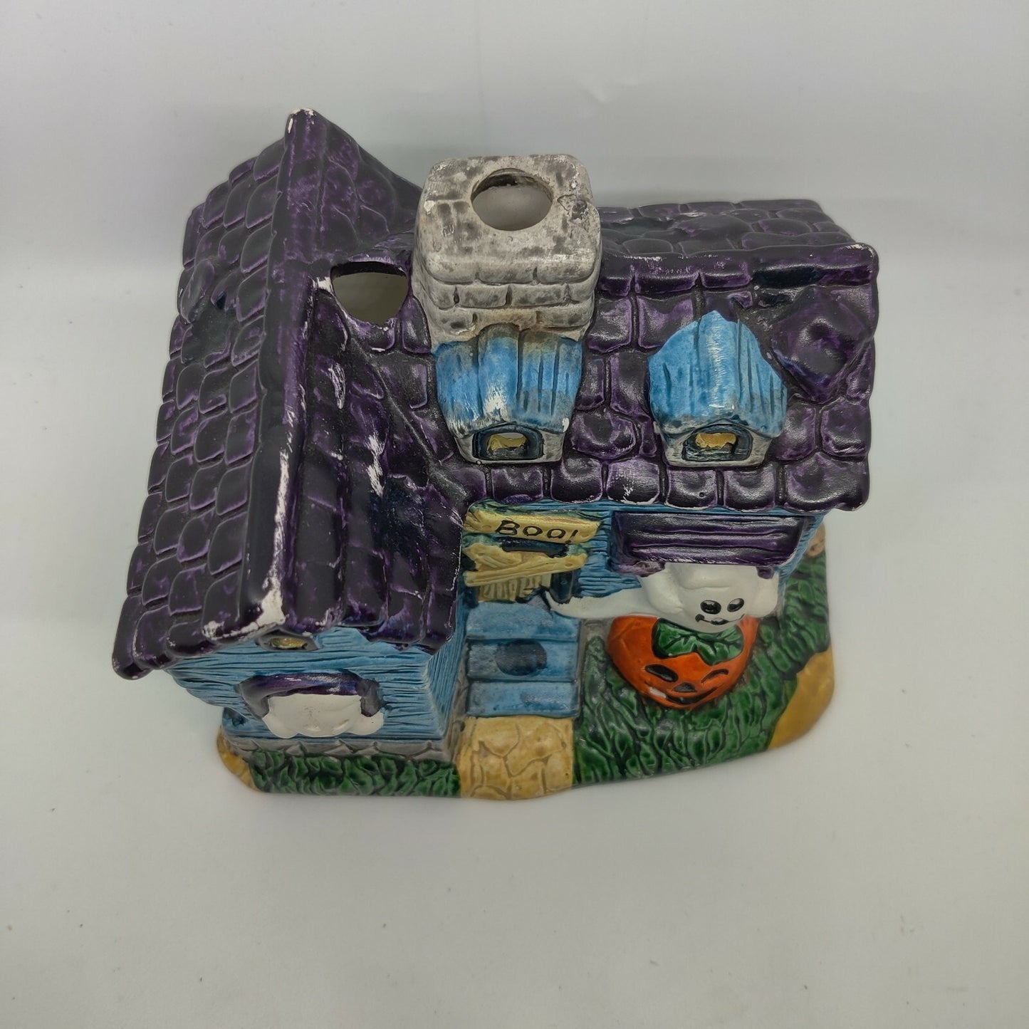 Vintage Russ Berrie Haunted House Ghosts Boo Boarded Door Candle Lighted