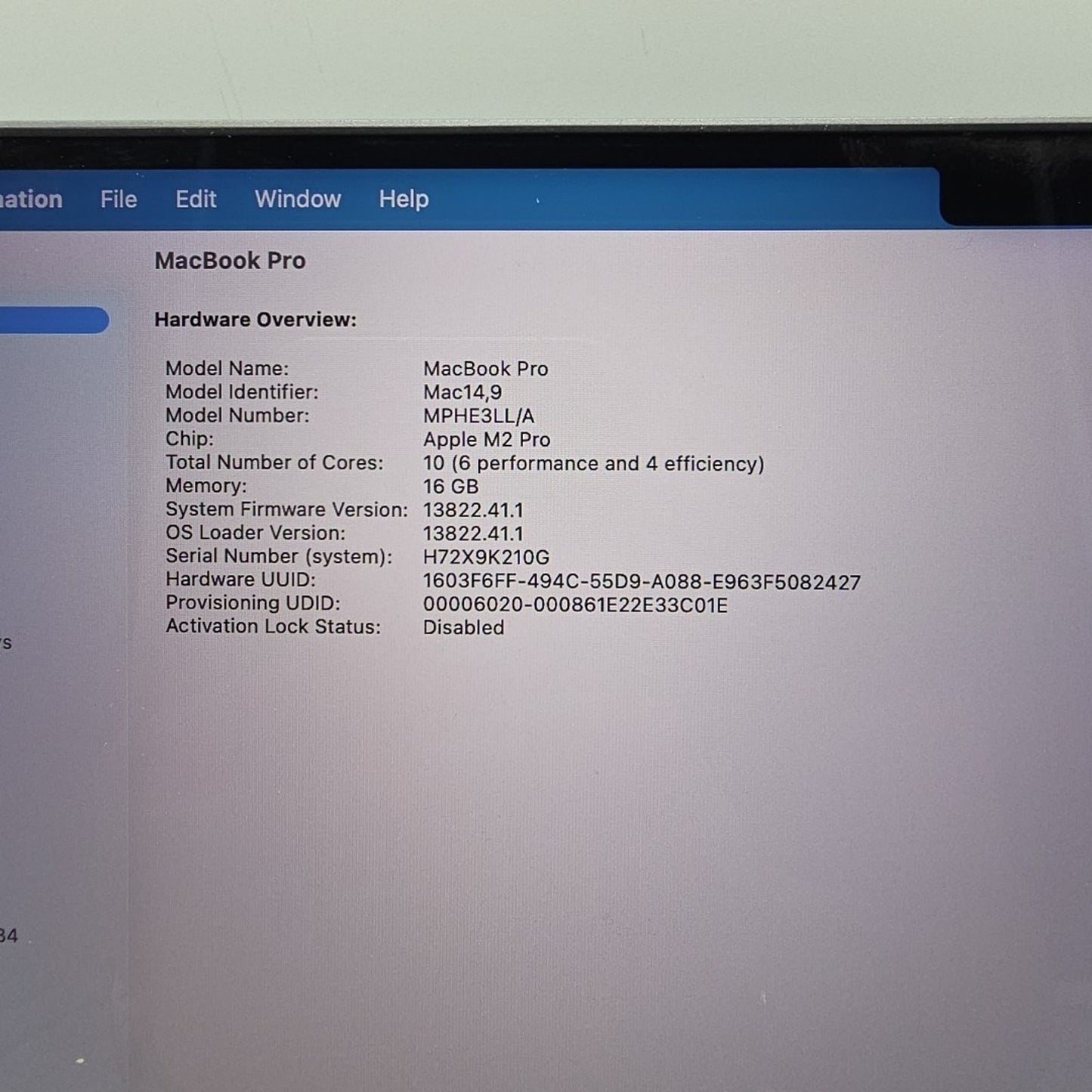 2023 Apple MacBook Pro 14" M2 Pro 16 Core 3.5GHz 16GB RAM 512GB SSD A2779 L198