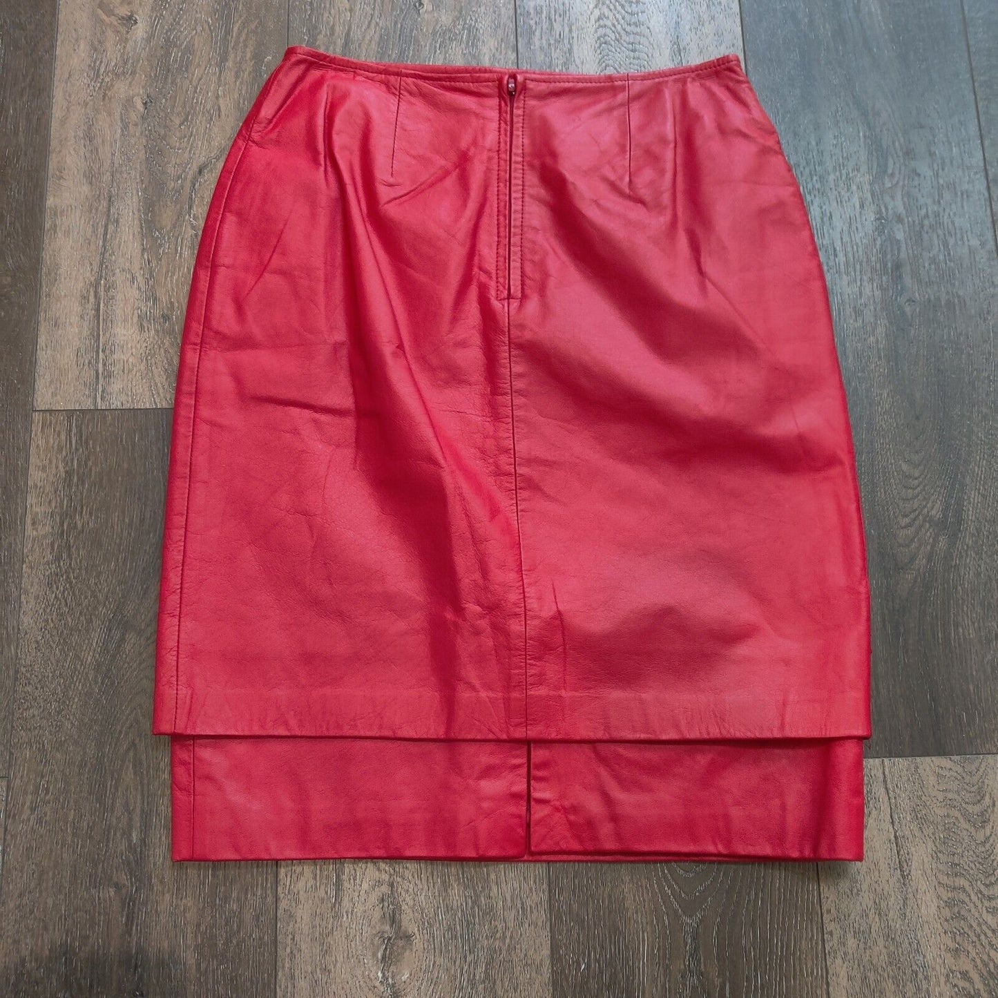 Vintage Red Leather Skirt Size 8 Layered Pencil Straight