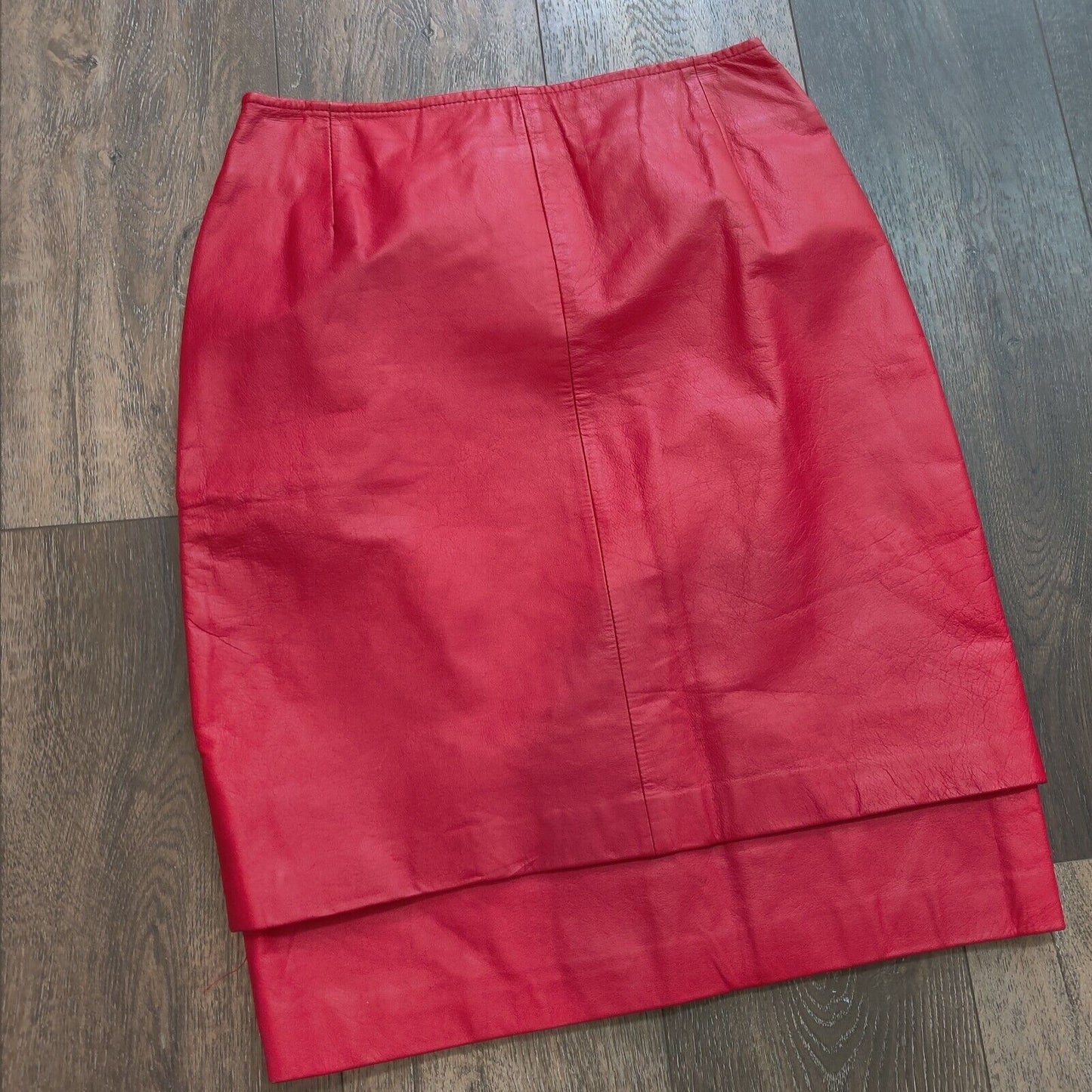 Vintage Red Leather Skirt Size 8 Layered Pencil Straight