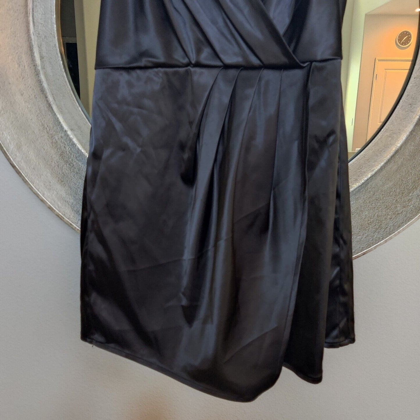 Lulu's Black Satin Pleated Romper Size Large Surplice Shiny Club