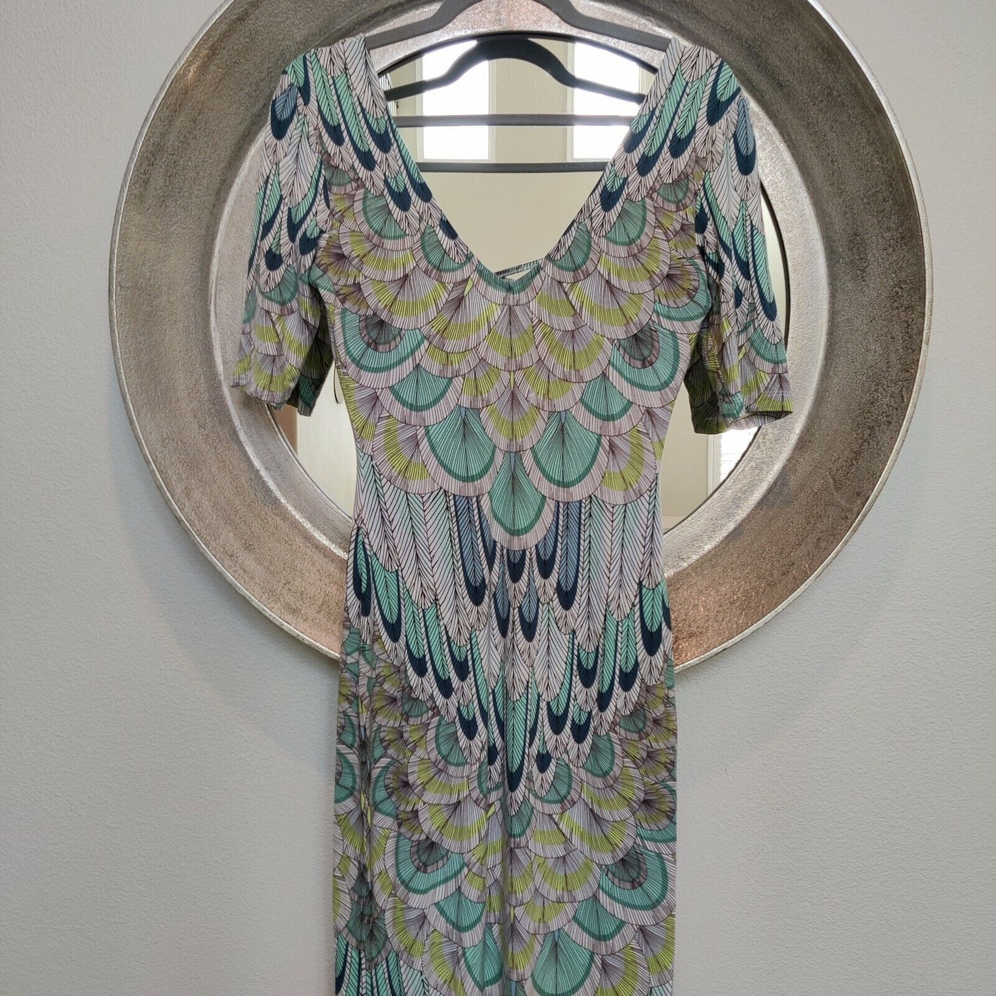 Mara Hoffman Dress Size Small Turquoise Feather Print Colour Maxi