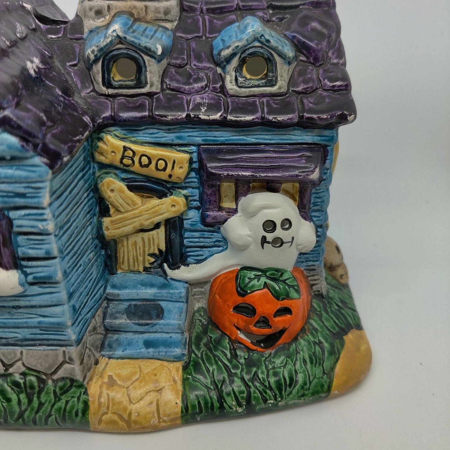 Vintage Russ Berrie Haunted House Ghosts Boo Boarded Door Candle Lighted