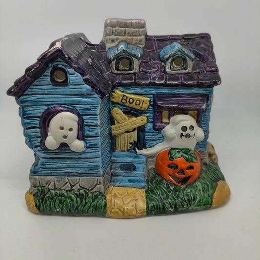 Vintage Russ Berrie Haunted House Ghosts Boo Boarded Door Candle Lighted