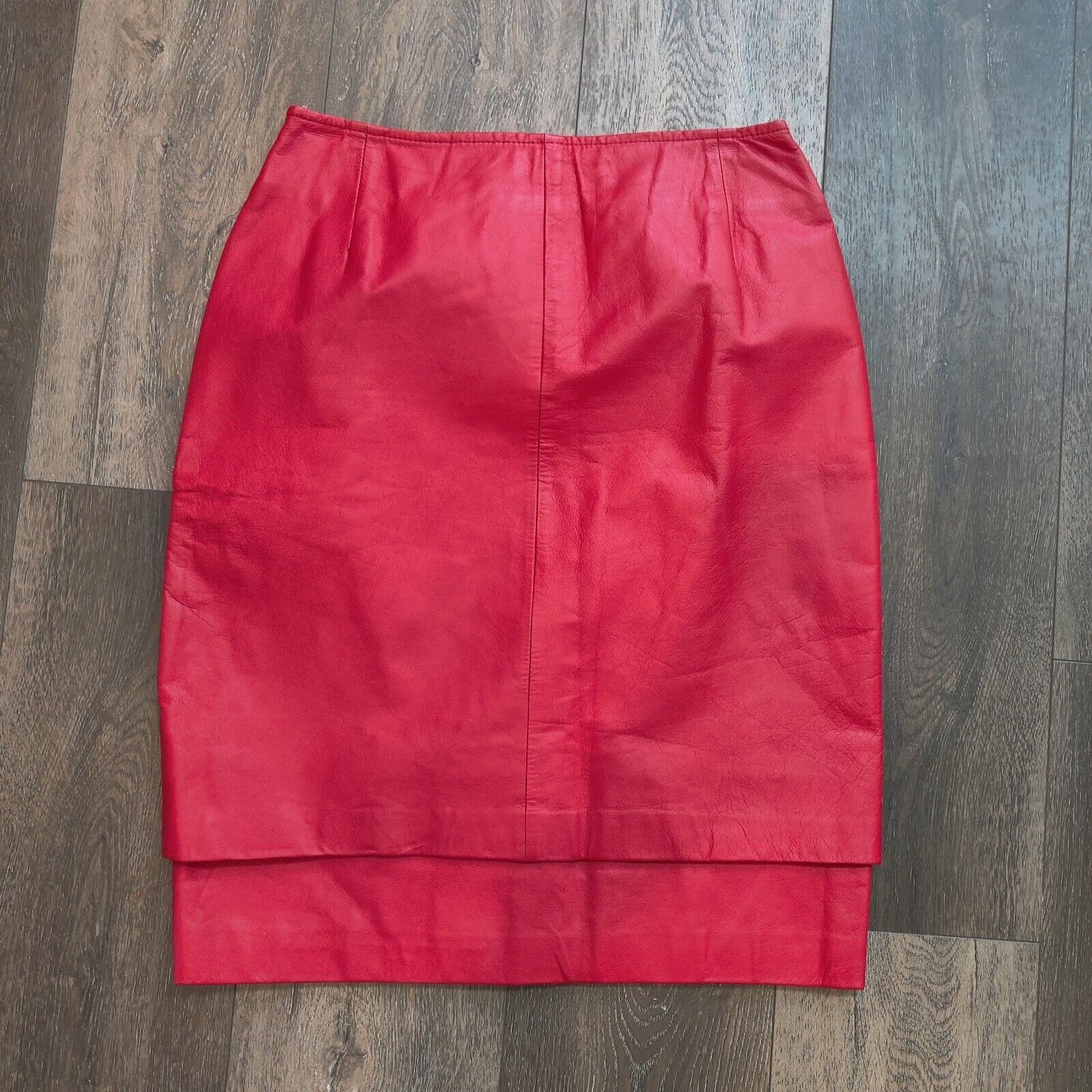 Vintage Red Leather Skirt Size 8 Layered Pencil Straight