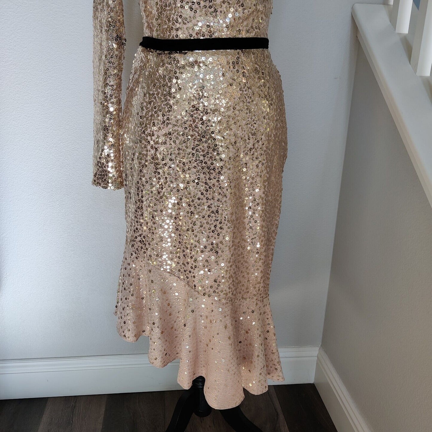 Marchesa Notte Dress Size 4 Champagne Gold Sequin One Shoulder