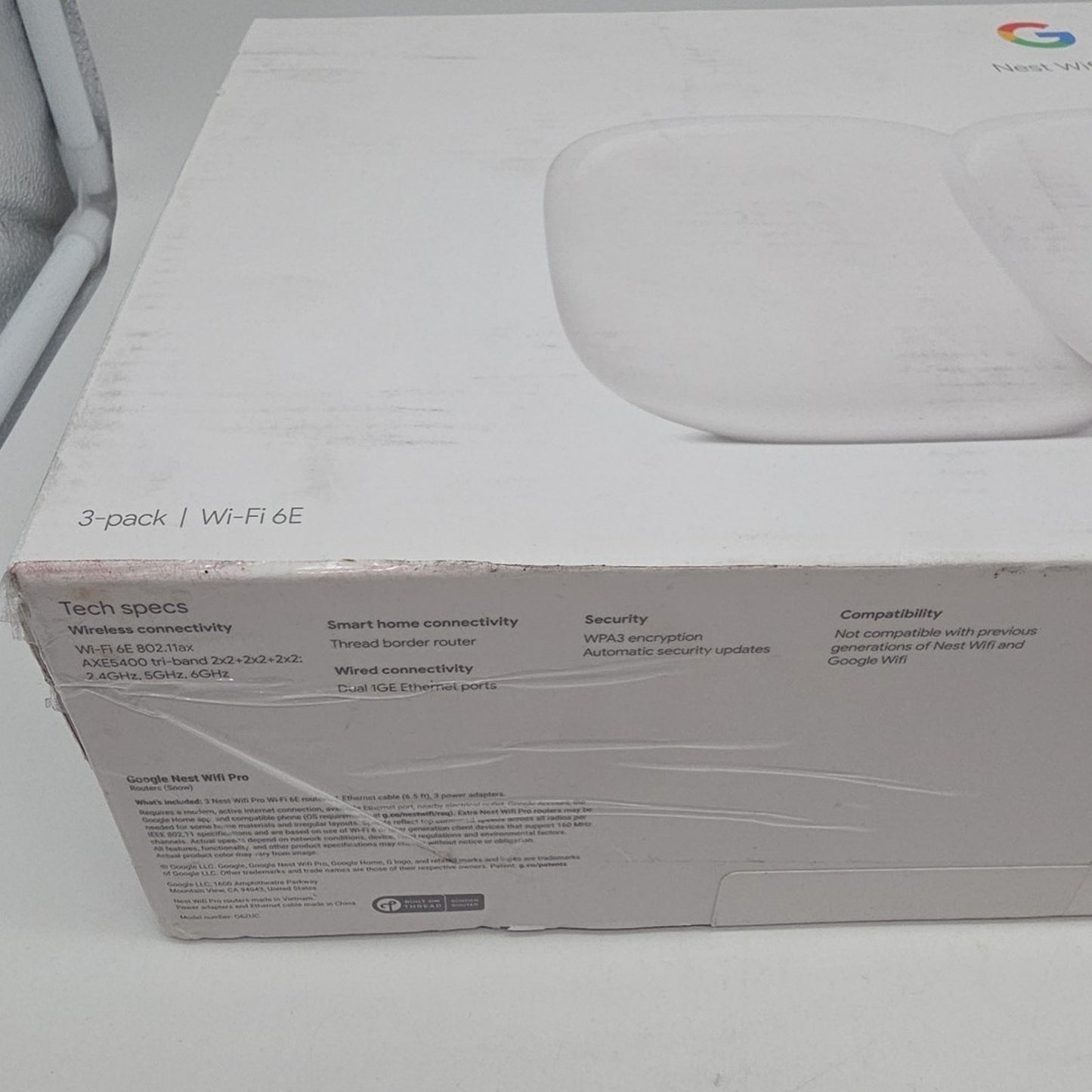 Google Nest Wifi Pro 6E 2 Port Wireless Mesh Router Pack of 3 Snow