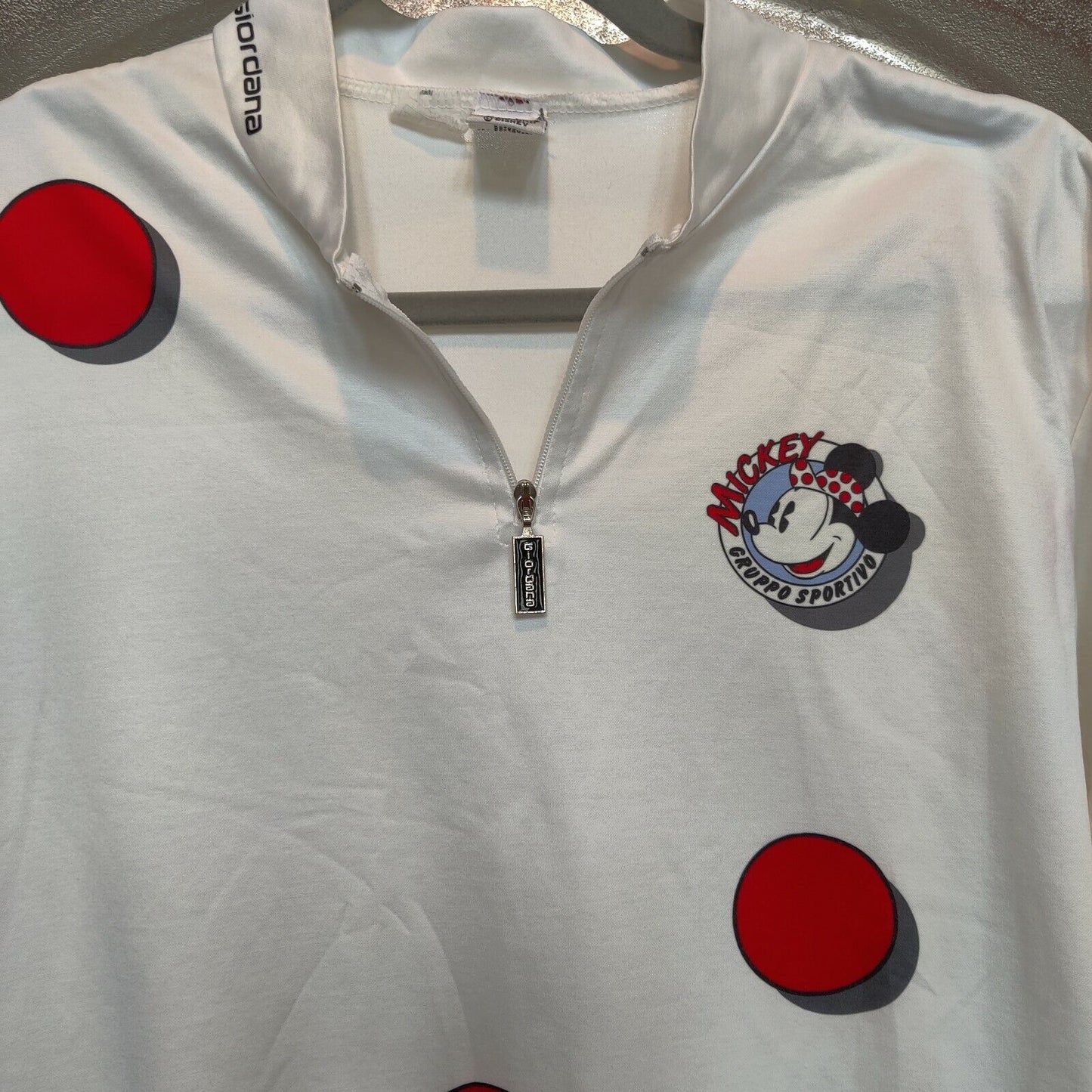 Vintage Giordana Mickey Mouse Cycling Top Extra Large XL White Red Polka Dot