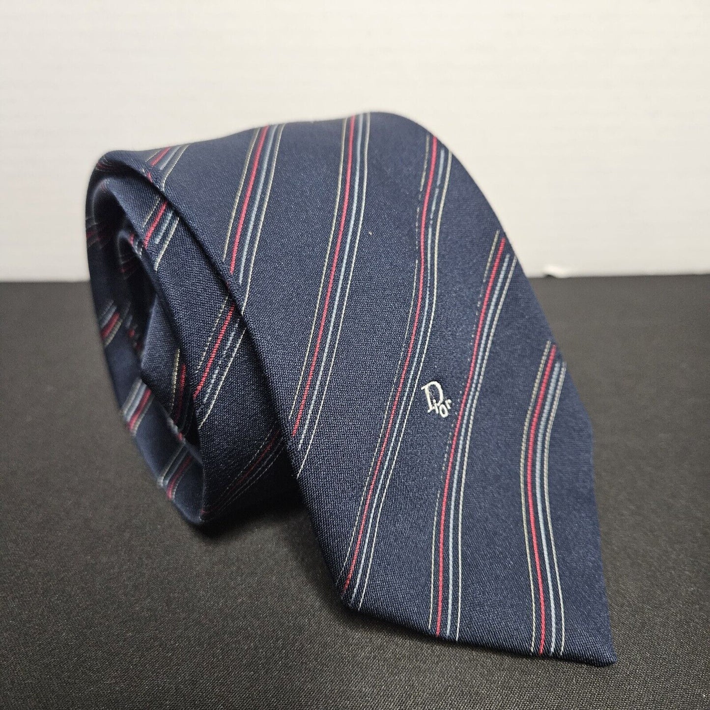 Vintage Christian Dior Mens Neck Tie Navy Striped