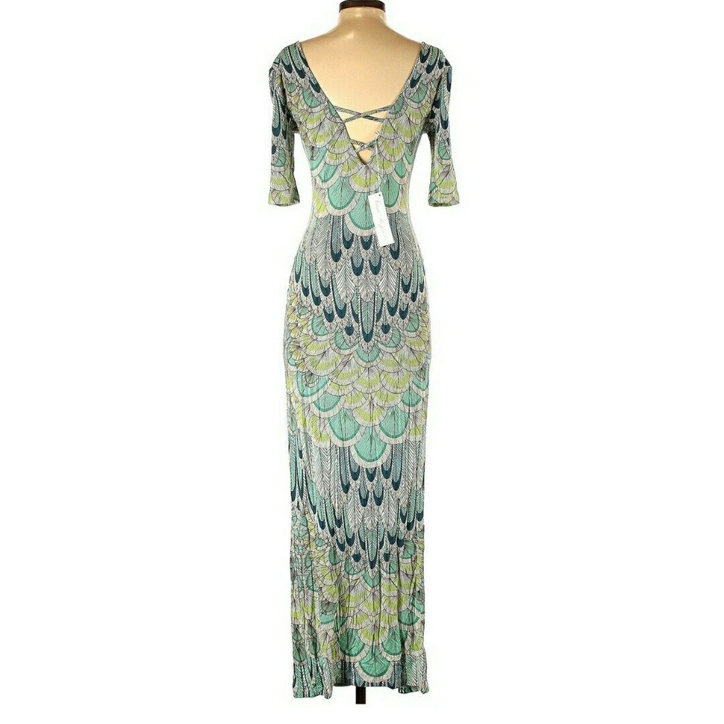 Mara Hoffman Dress Size Small Turquoise Feather Print Colour Maxi