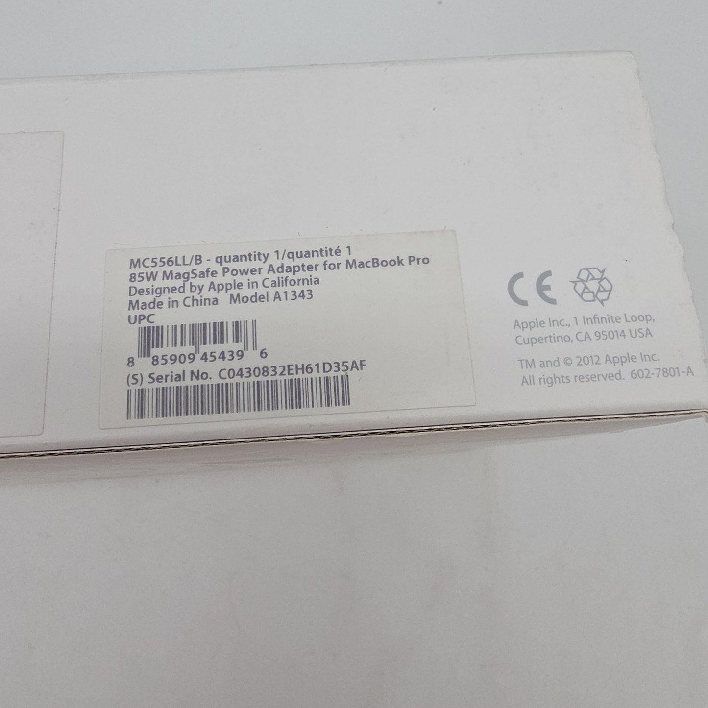 Apple 85W MagSafe Power Adapter A1343 MacBook Pro
