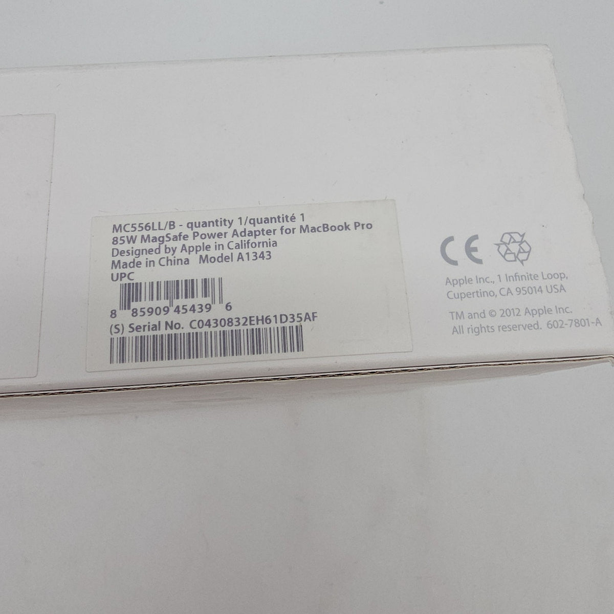 Apple 85W MagSafe Power Adapter A1343 MacBook Pro