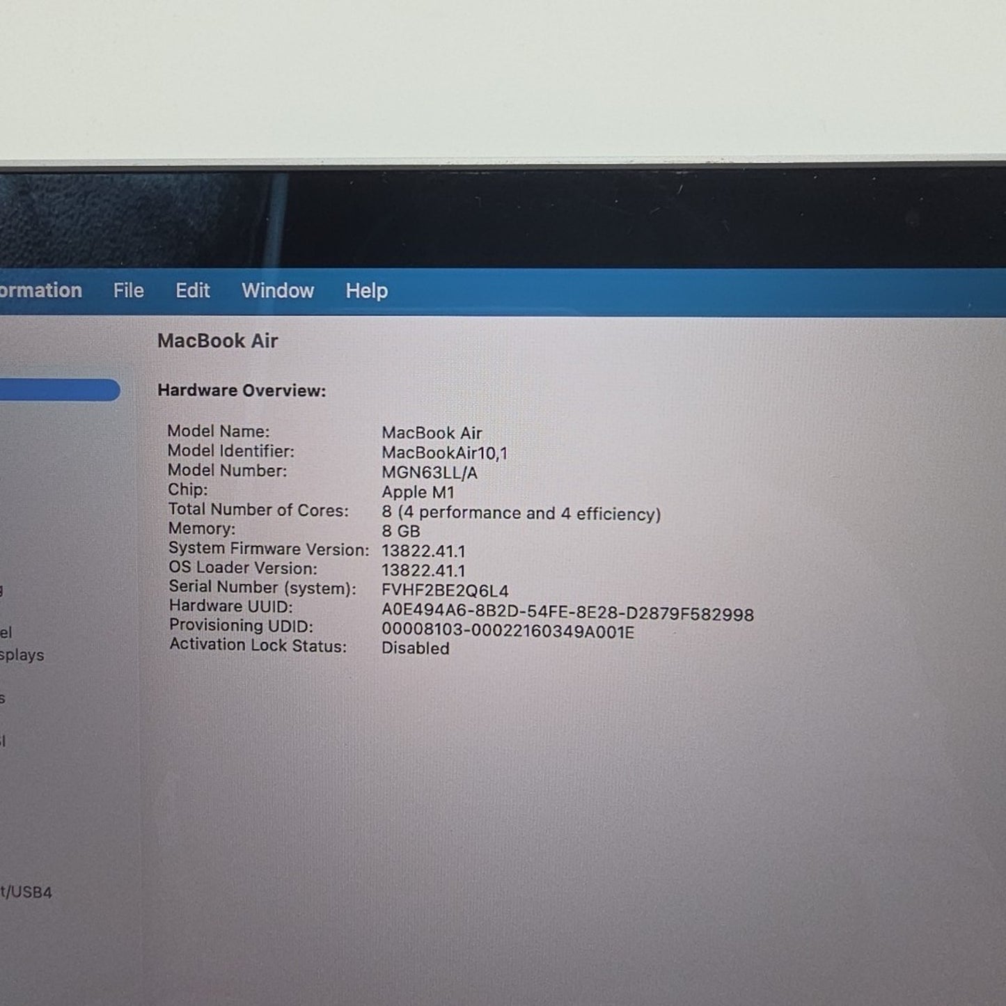 Apple MacBook Air 13” 2020 A2337 M1 Chip 8GB RAM 256GB SSD Space Gray L191