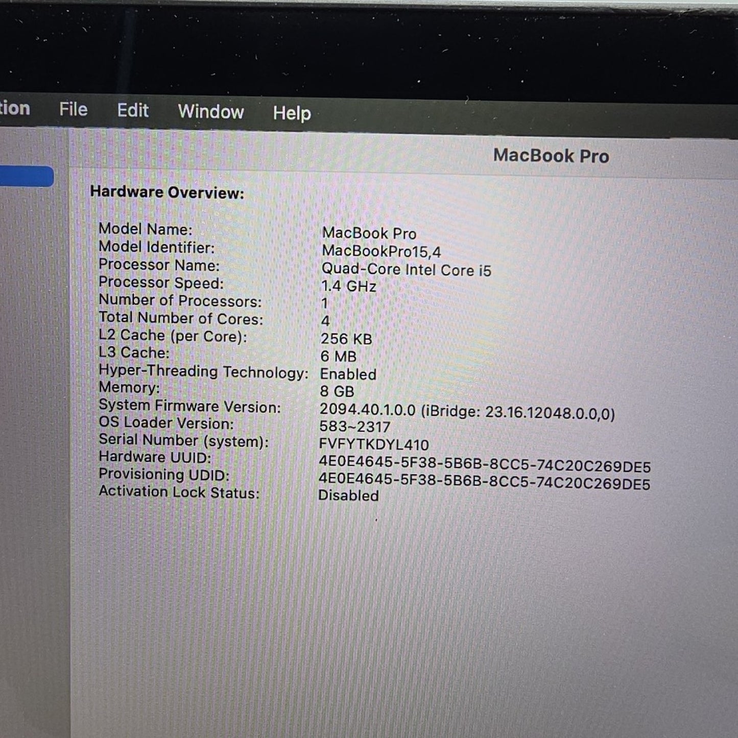 2019 Apple MacBook Pro 13.3" i5 1.4GHz 8GB RAM 256GB SSD A2159 l192