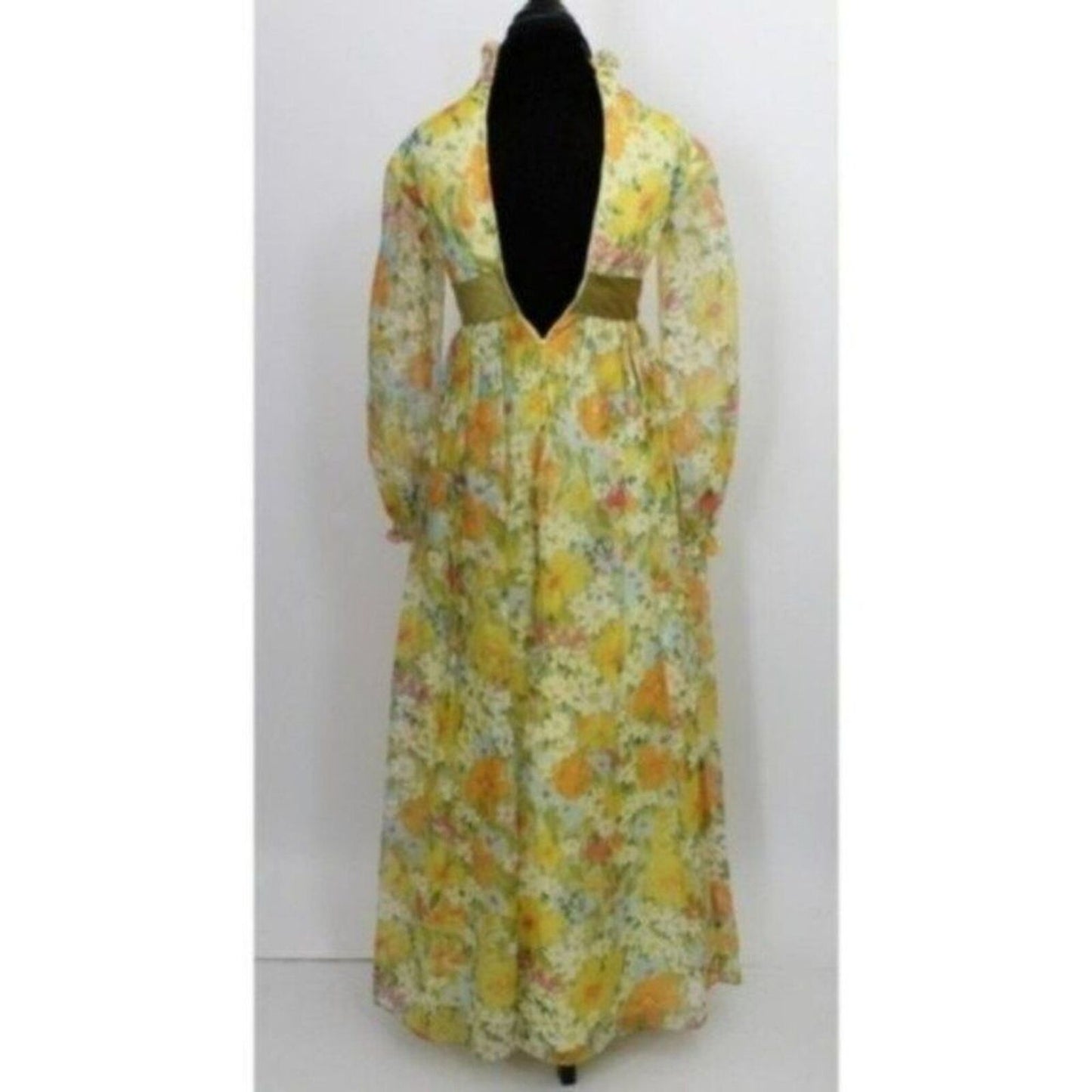 Vintage Yellow Floral Print Dress Tuxedo 3D Ruffle