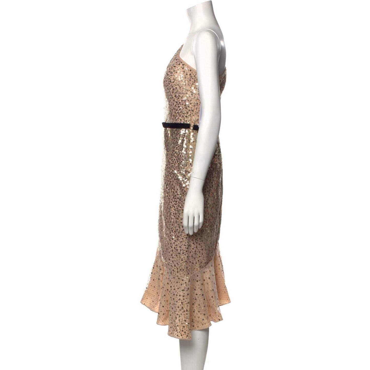 Marchesa Notte Dress Size 4 Champagne Gold Sequin One Shoulder