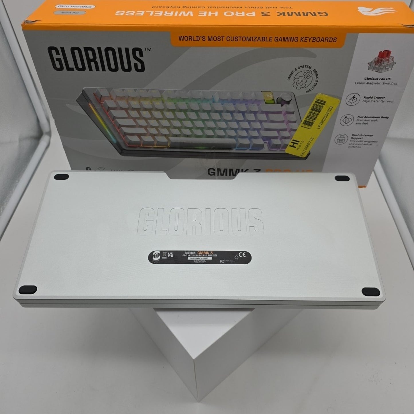 Glorious GMMK 3 PRO HE 75% Wireless Hall-Effect Linear Gaming Keyboard Silver