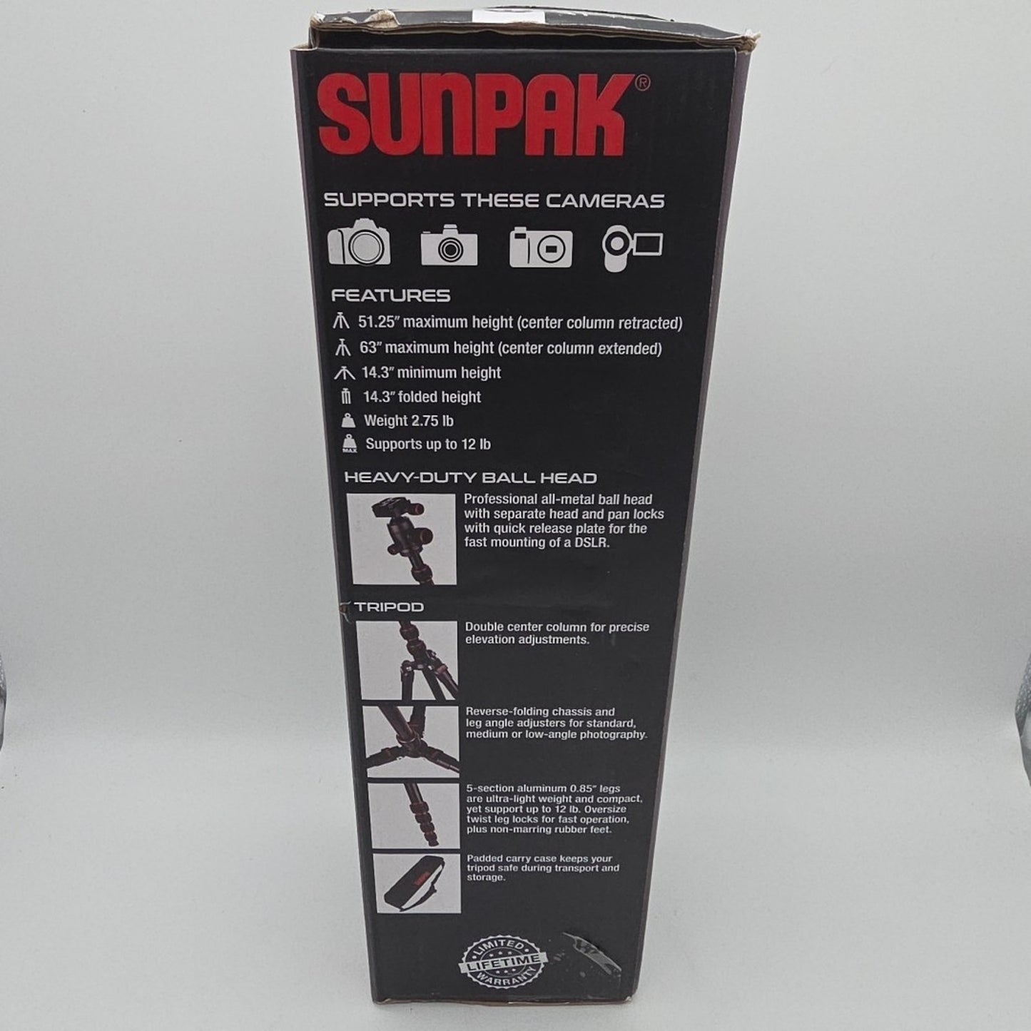 TravelLite Pro Tripod 63" Aluminum Reverse Folding Ball Head Sunpak 620-601BB