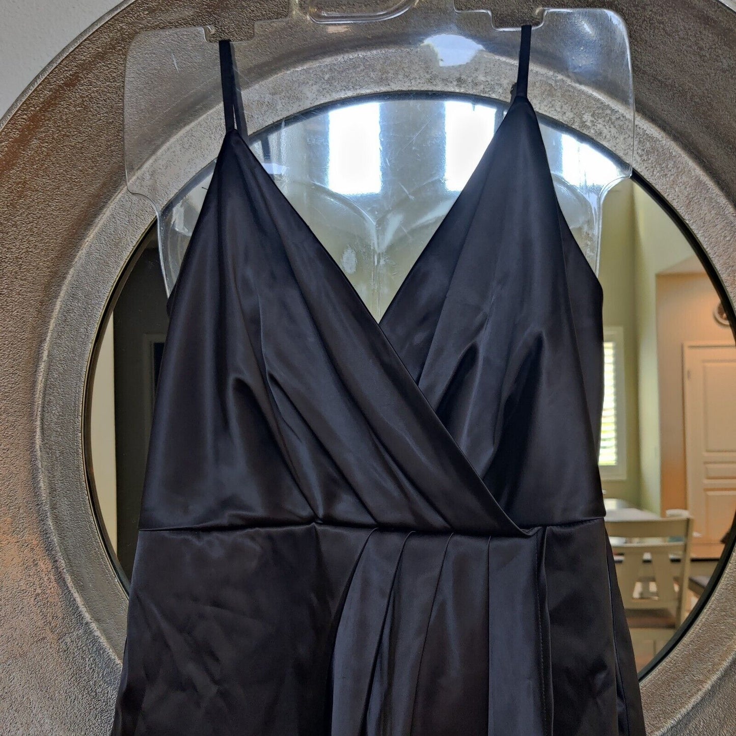 Lulu's Black Satin Pleated Romper Size Large Surplice Shiny Club