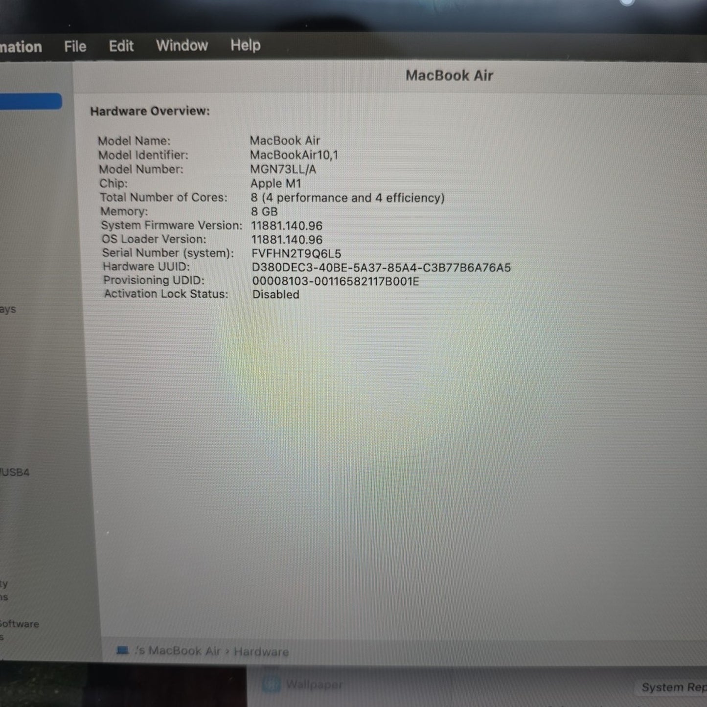 Apple MacBook Air M1 Chip 13" 2020 8GPU/CPU 512GB SSD MGN73LL/A L137