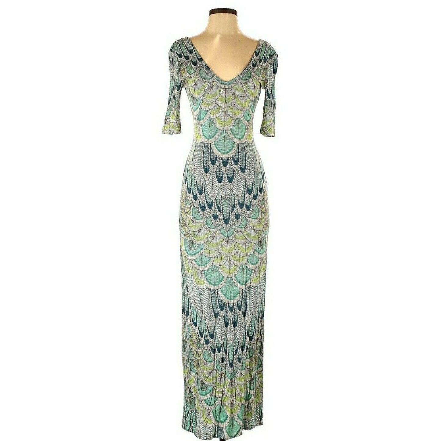 Mara Hoffman Dress Size Small Turquoise Feather Print Colour Maxi