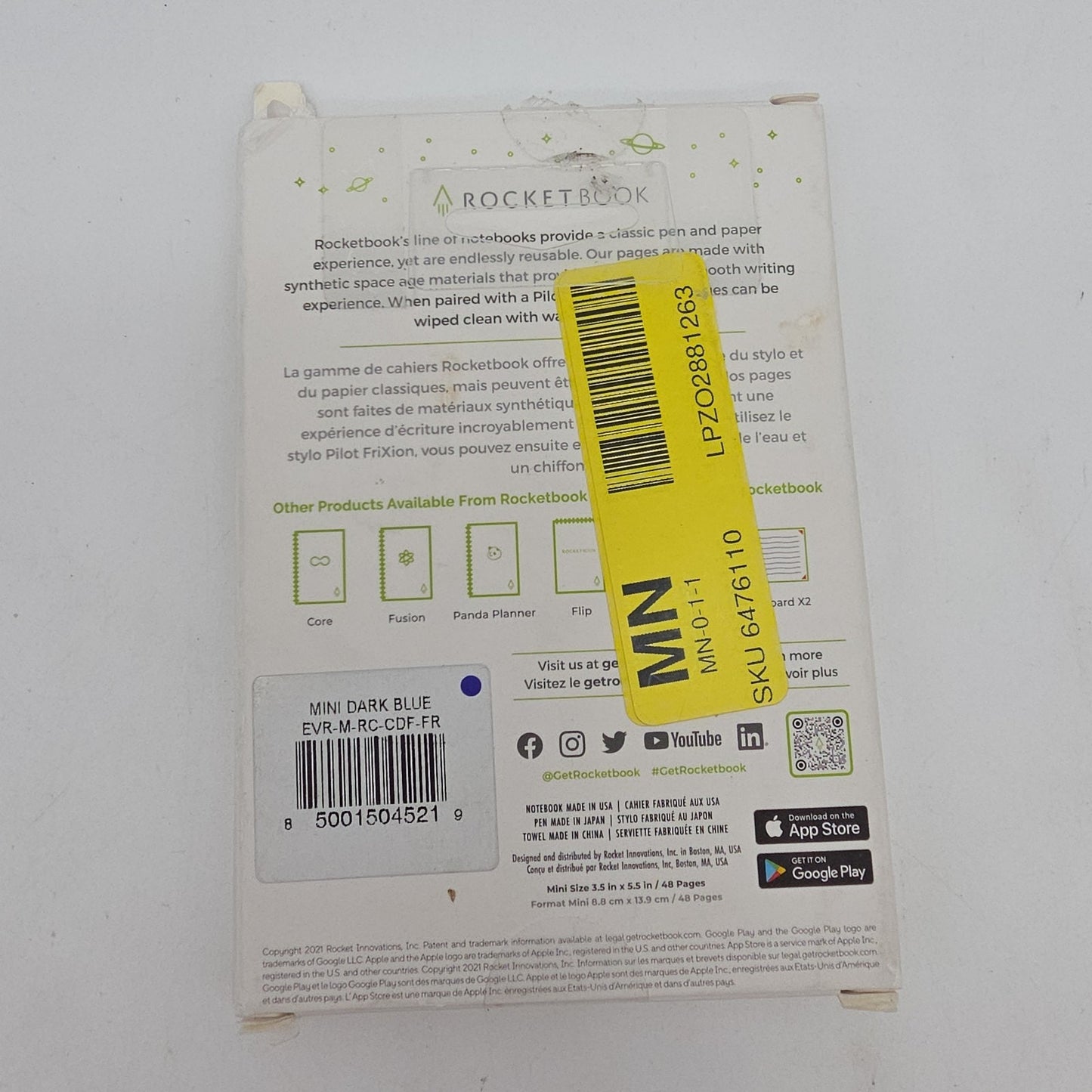 Rocketbook Mini Dark Blue 3.5" x 5.5" Reusable Smart Notebook