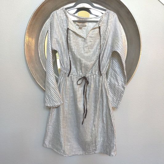 Ace & jig Lake Dress Small Cream Gray Metallic Silver Stripe 3/4 Sleeve