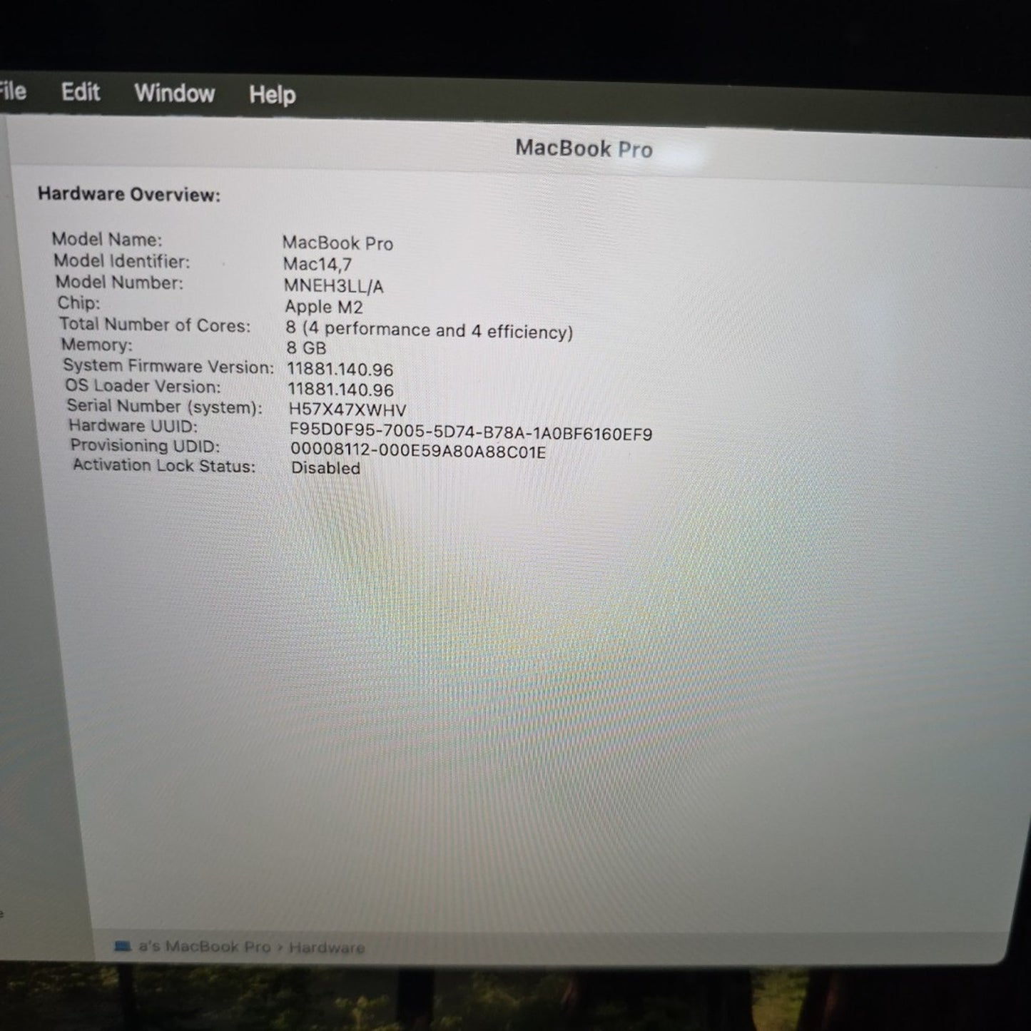2022 Apple MacBook Pro 13.3" M2 8C GPU 3.5GHz 8GB RAM 512GB SSD A2338 L117