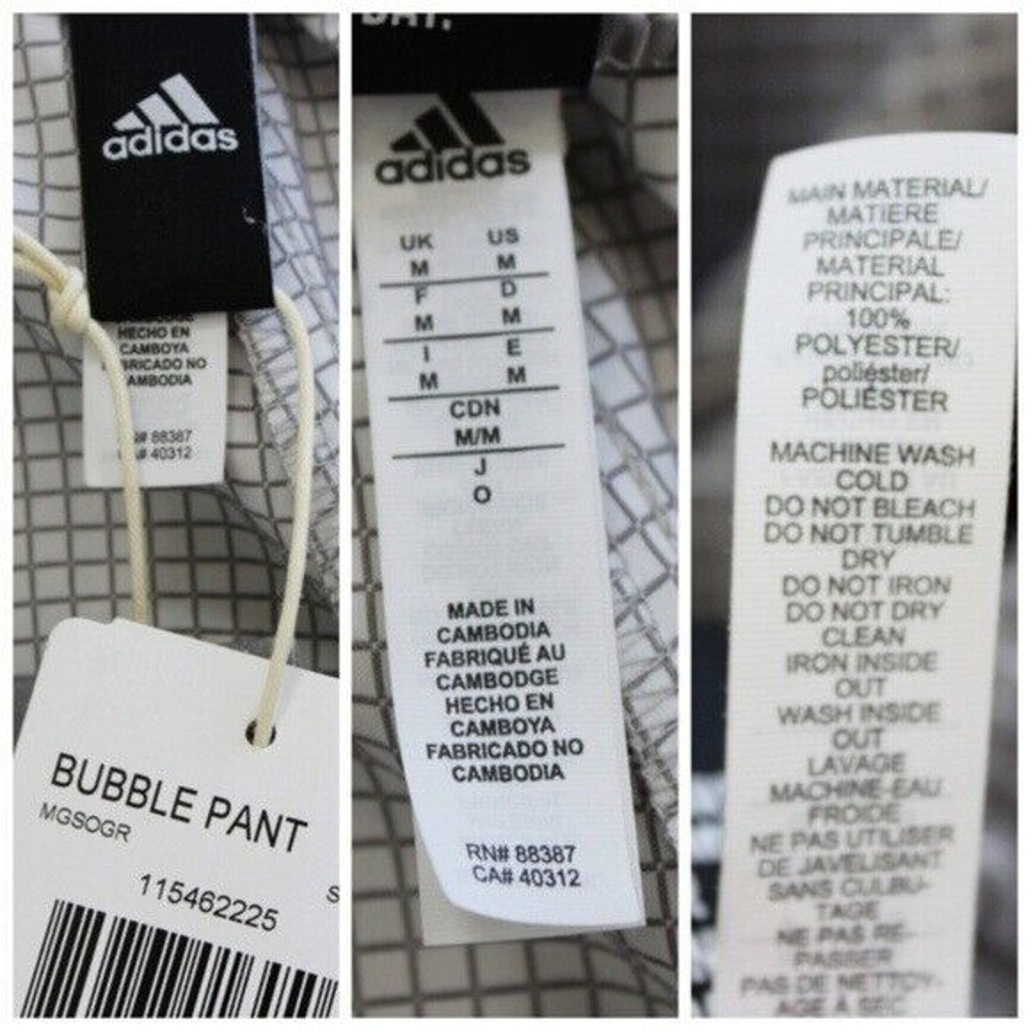 Adidas Bubble Pant Gray White Window Pane Size Medium