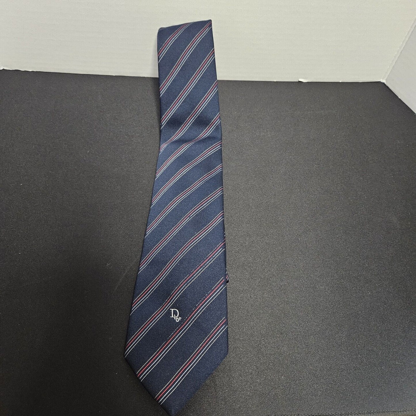 Vintage Christian Dior Mens Neck Tie Navy Striped