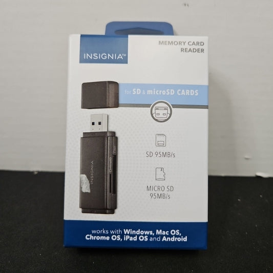 Insignia USB 3.0 SD microSD Memory Card Reader for Laptops Desktops Mac PC black