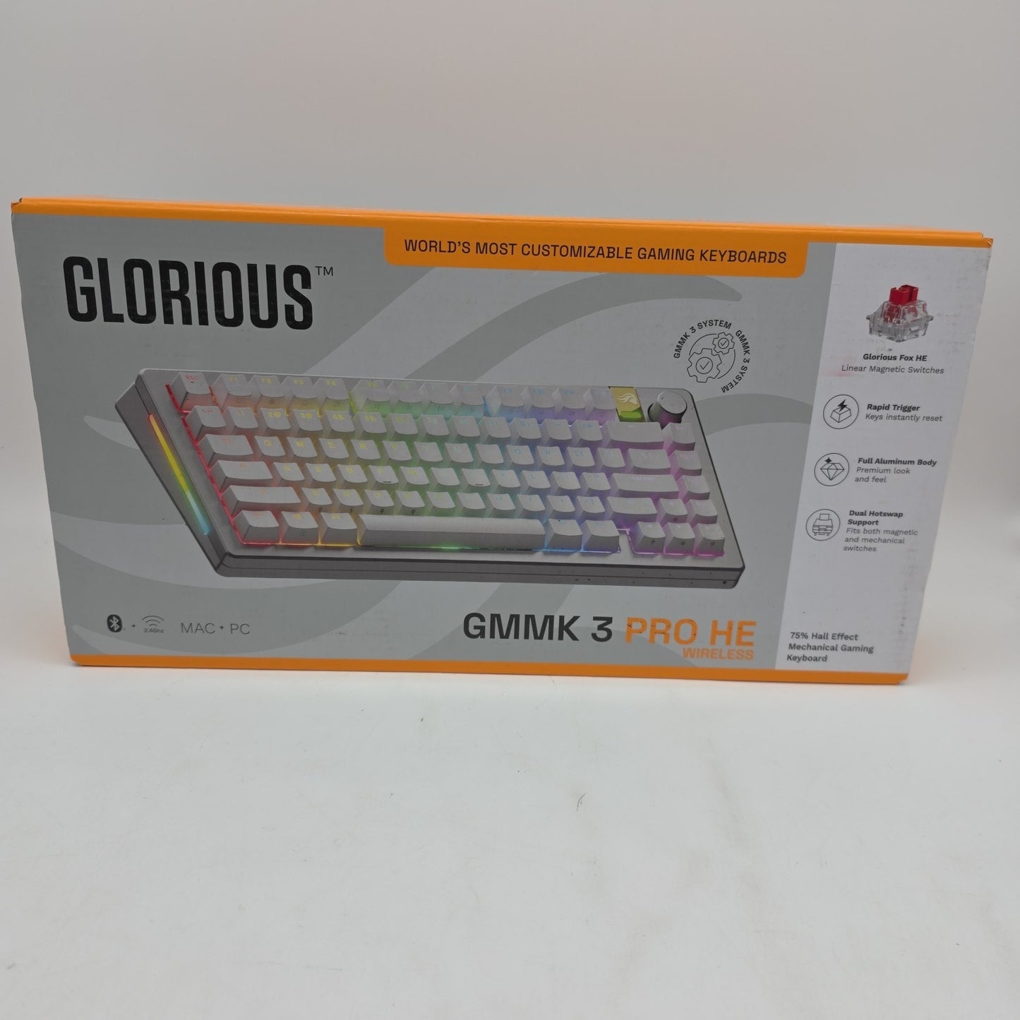 Glorious GMMK 3 PRO HE 75% Wireless Gaming Keyboard - Silver, Hall-Effect Switch