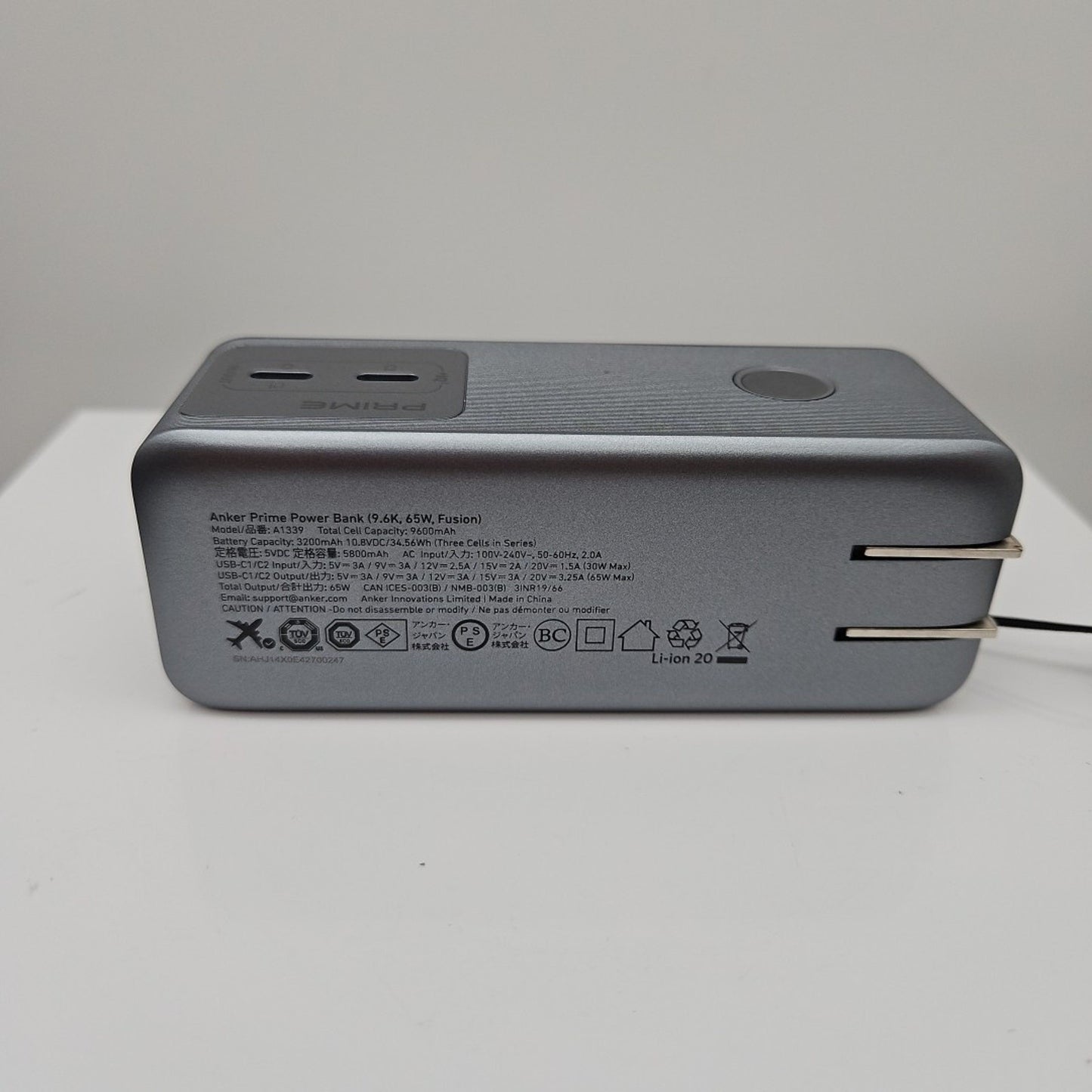 Anker 9600mAh 65W Foldable Plug Hybrid Charger A1339111-1 Black/Silver