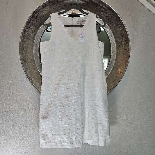 NEW LOFT White Textured Cotton Blend Sleeveless V Neck Dress w/ Pockets Size 6