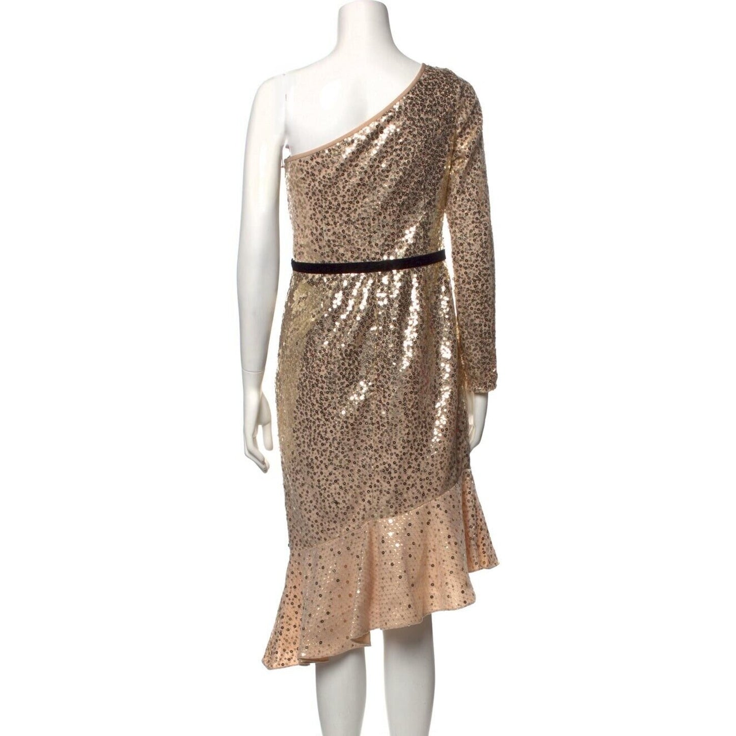 Marchesa Notte Dress Size 4 Champagne Gold Sequin One Shoulder