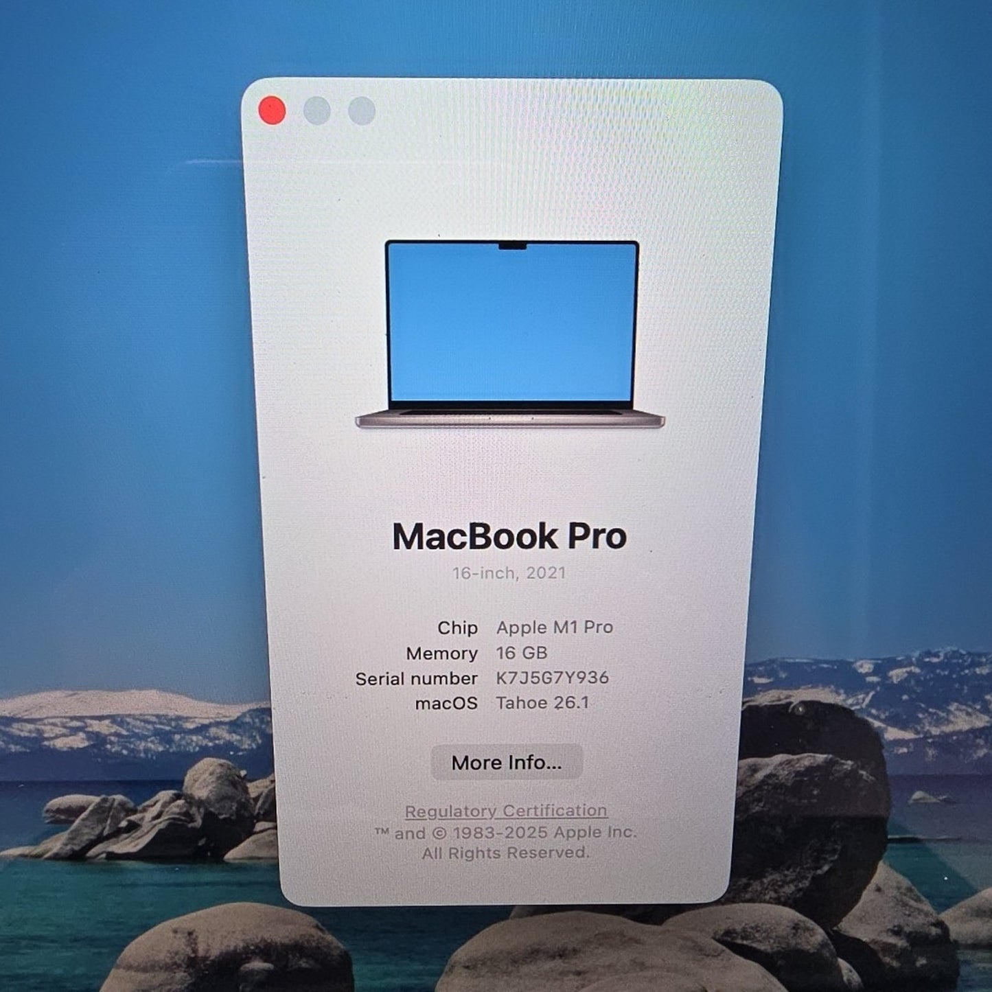 2021 Apple MacBook Pro 16" M1 Pro 10-CPU 16-GPU 16GB RAM 512GB SSD Gray L204