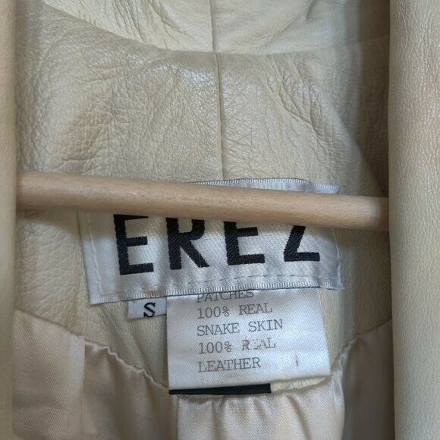 Vintage Erez Leather Coat Snake Skin Beaded 3/4 Sleeve Cream Intricate