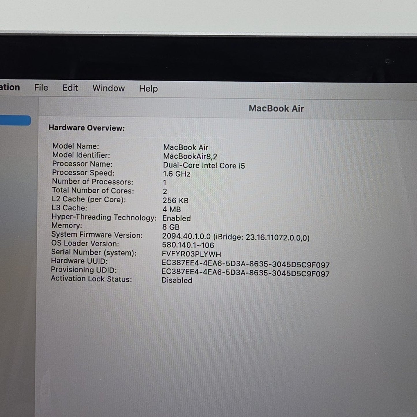 2019 Apple MacBook Air A1932 13 Core i5 8GB 256GB Gray L195